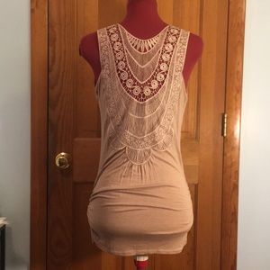 Nude Long Tank Top with Embroidered Back Design